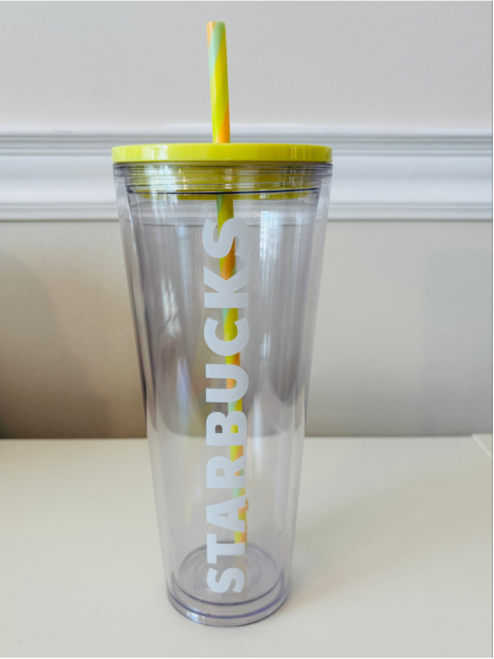 Starbucks Clear and Yellow Cold 24 oz Venti Cup Tumbler With Straw